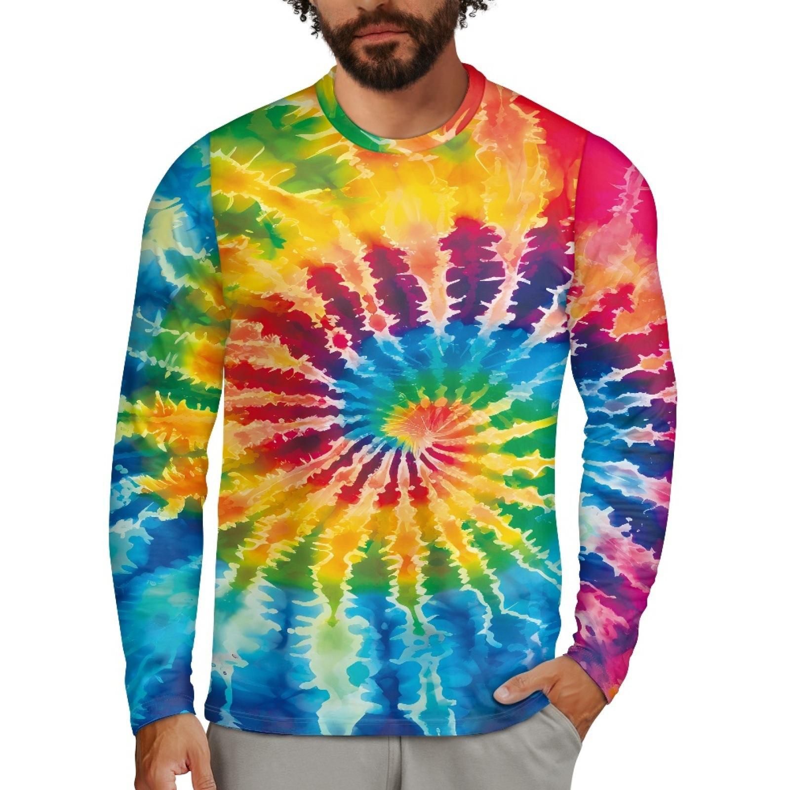ETST 03 Kleurrijke Tie Dye 3D Print T-shirts Heren Dames Ronde Hals Lange Mouw T-shirt Streetwear Harajuku Truien T-shirts Tops Kinderkleding 6XL