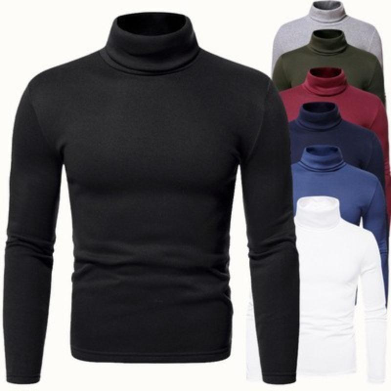 Hawayi Mode Heren Casual Slim Fit Basic Turtleneck Gebreide Trui Hoge Kraag Pullover Mannelijk Dubbele Kraag Herfst Winter Tops XS wit