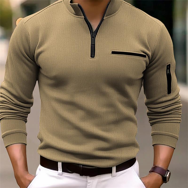 WowClassic Herfst polo shirt mouw rits heren gestreepte Truien & Lange Mouwen lange mouwen sport top Shirts (Mannen) XL