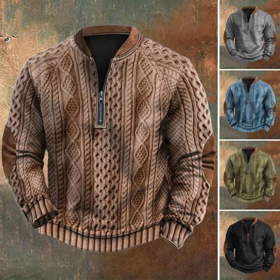 Meizhenchang Herfst Winter Heren Sweatshirt Halve Rits Ruit Textuur Patchwork Ronde Hals Trui Lange Mouwen Dagelijkse Buitensport Top 2XL grijs