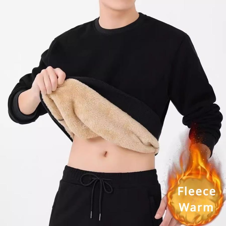 VVGUOWEI Winter Heren Fleece Sweatshirts Houd Warm Ondergoed Casual Effen Kleur Trui Lamswol O-hals Verdikt Thermisch Ondergoed Tops 5XL grijs