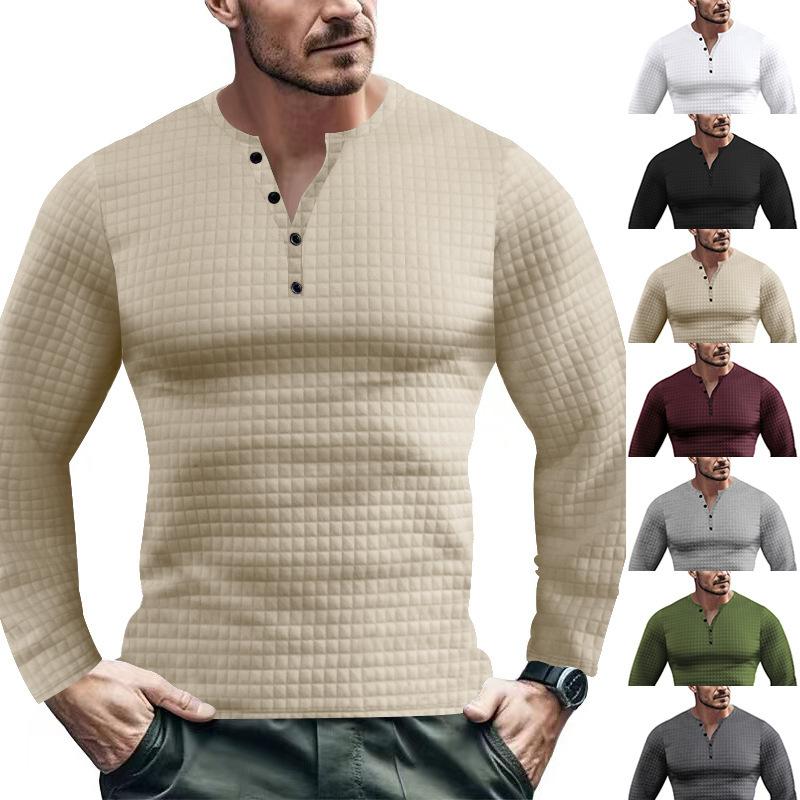 Fashion human Heren herfst en winter casual lange mouwen t-shirt effen kleur V-hals Slim pullover gebreid overhemd heren M wit