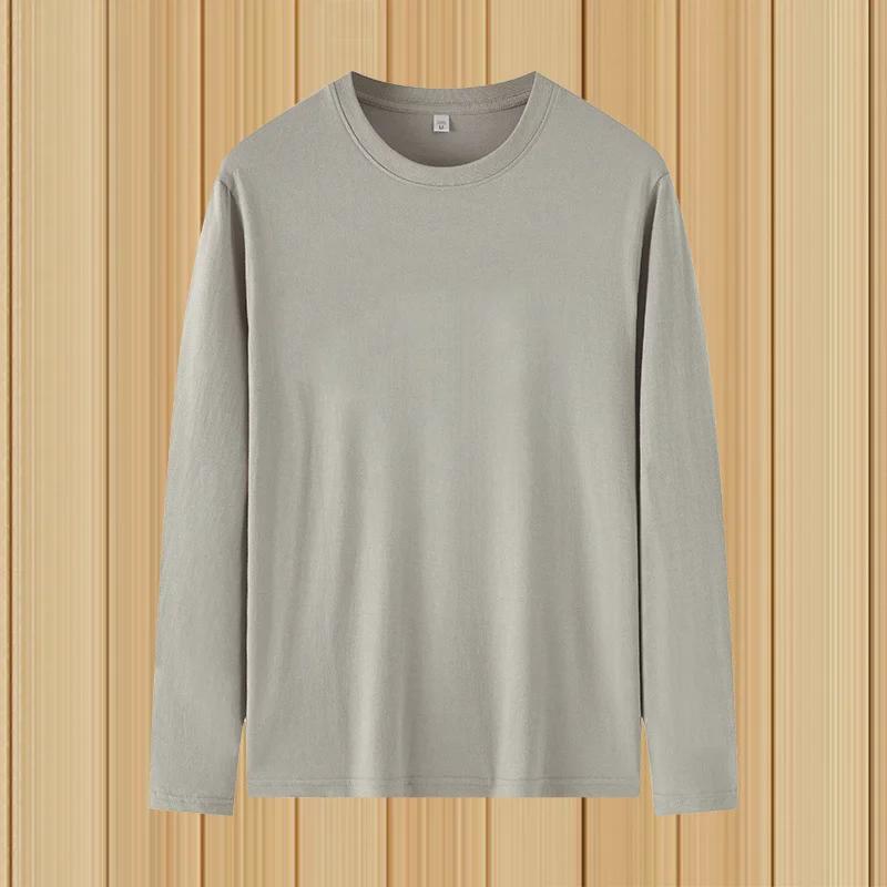 VantaGoods Heren T-shirt met lange mouwen en losse, effen kleur van melkzijde, dunne ronde hals, herfst/winter, 180 g, grote maat. 5XL