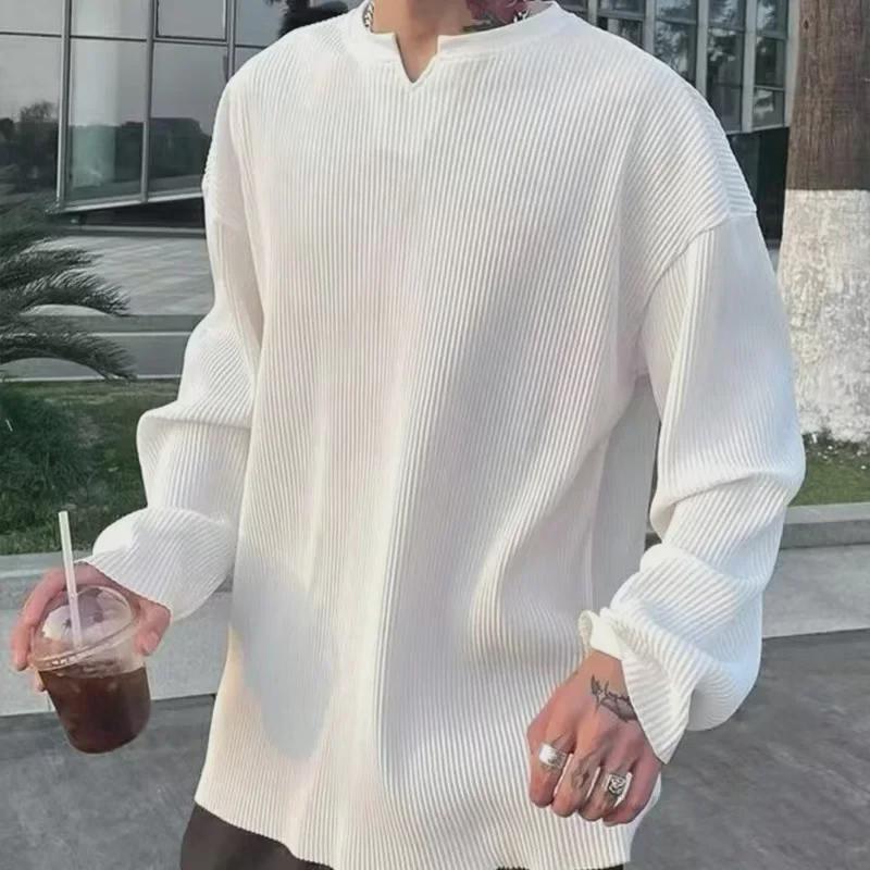 VantaGoods 2024 Heren V-hals Geplooide Drape Lange Mouw Losse Fit Casual Sport Fitness Shirt XL wit