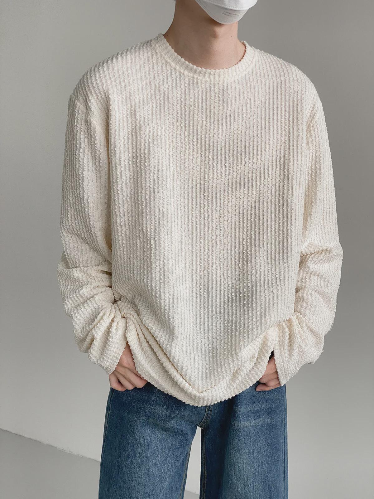VantaGoods Trendy Japans gestreept T-shirt met lange mouwen en losse pasvorm voor heren M wit