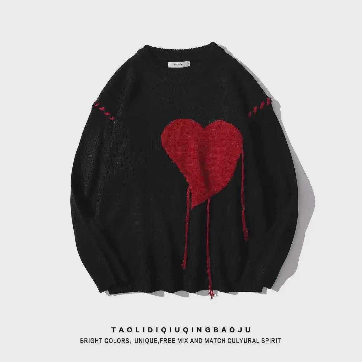 VantaGoods 2024 Nieuwe heren Love Colorblock Retro Hong Kong-stijl gebreide trui - populaire outfit voor koppels 2X Large zwart
