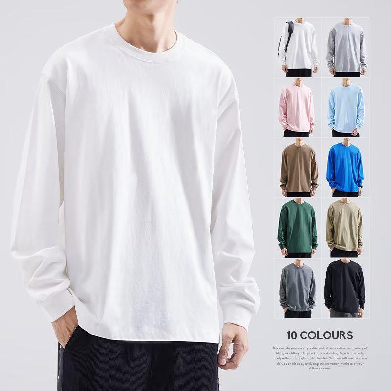 VantaGoods Heren 2024 Heavy Long Sleeve Solid Loose Sweater - Lente/Herfst, Ronde Hals, Wit Basis Shirt 2XL wit