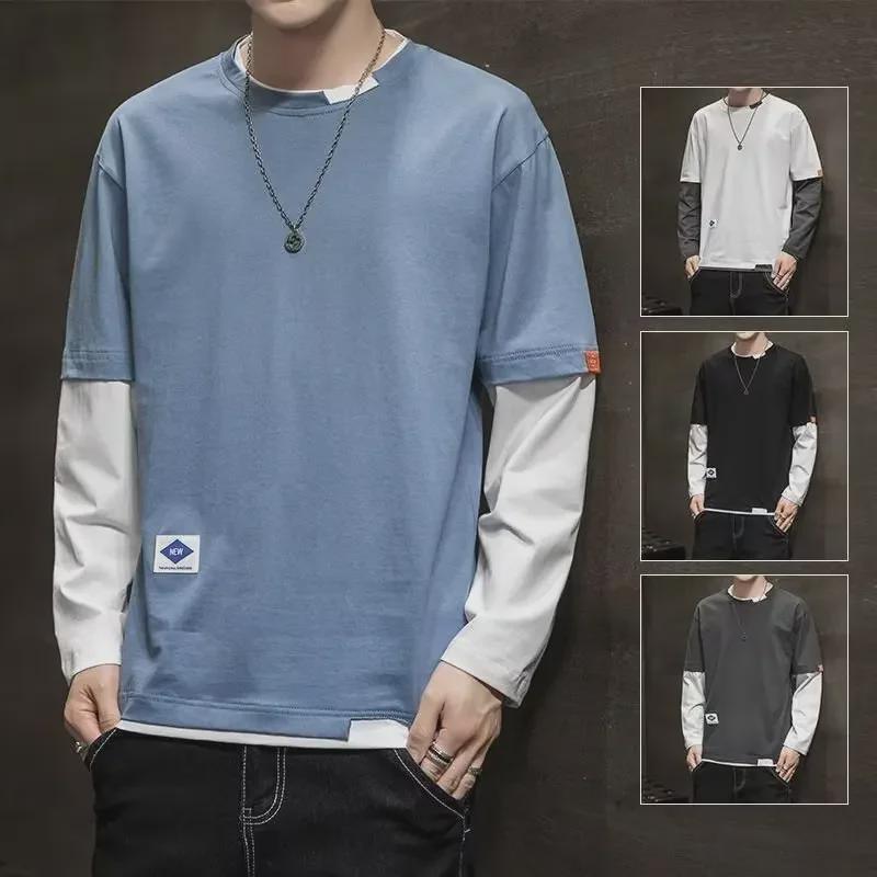 VantaGoods Heren 2022 Herfstmode Lange Mouw Nep Tweedelige Koreaanse Stijl Losse T-shirt M blauw