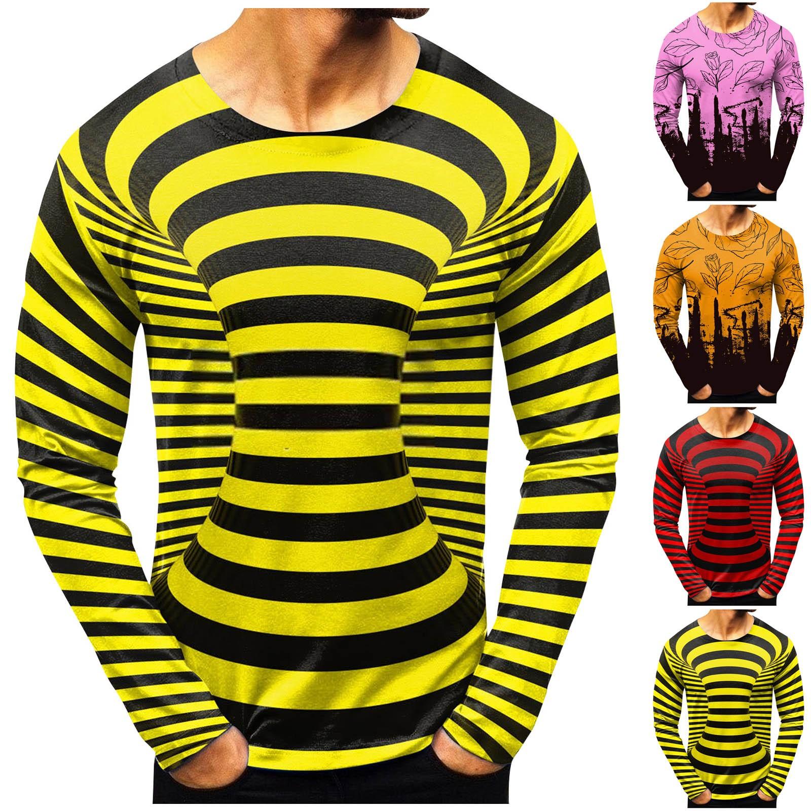 Wahaha123 Herenmode Casual bedrukte shirts met lange mouwen en O-hals Tops Blouse M rood