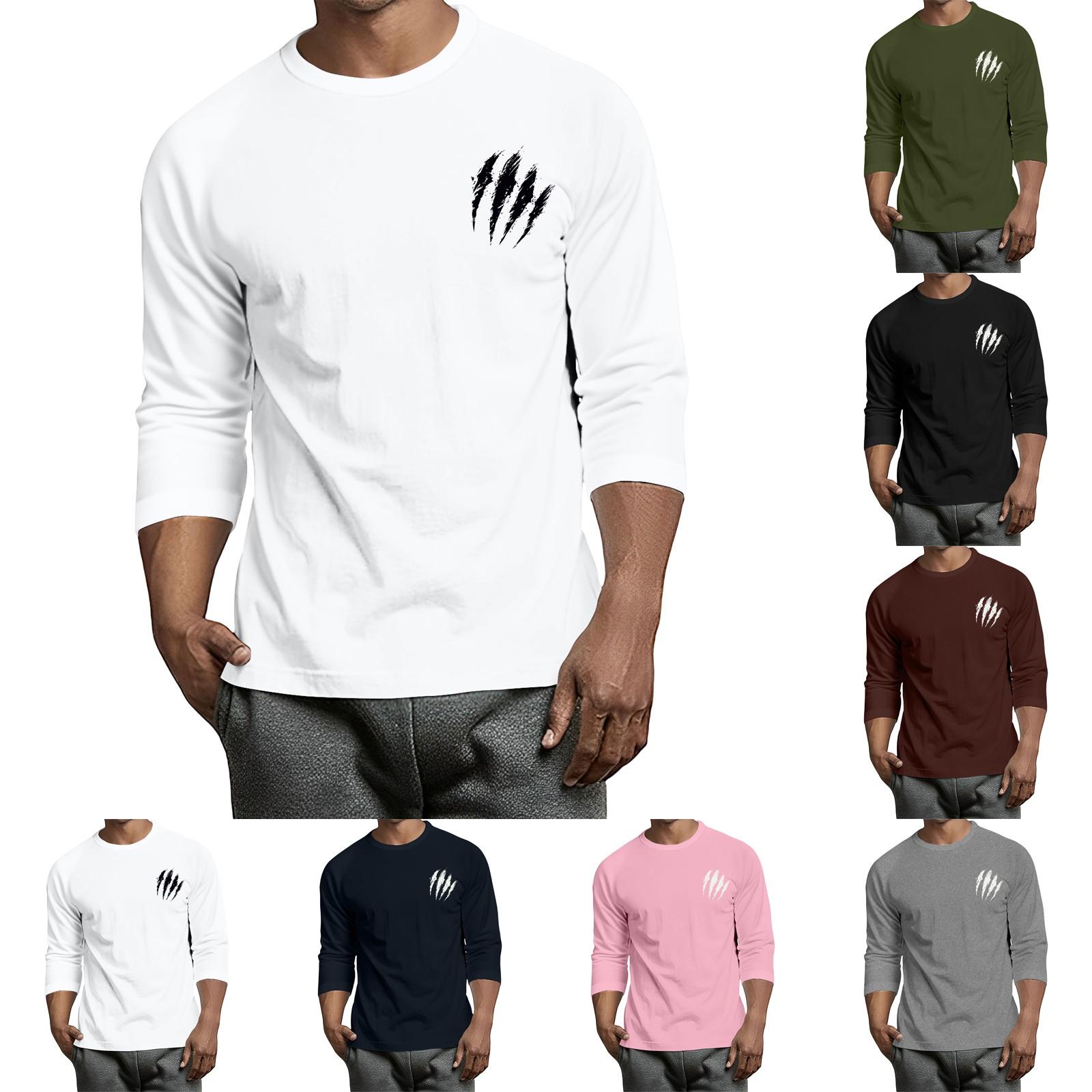 Master key Men's casual and fashionable printed collar three-quarter sleeve top T-shirt XXL wit