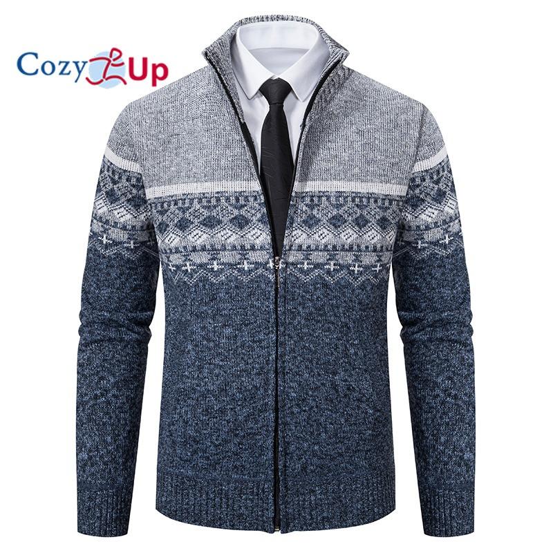 Cozy Up Gezellige truien voor heren, herenvest met volledige ritssluiting, casual kabelgebreide trui met opstaande kraag en zakken, jassen voor heren XL blauw