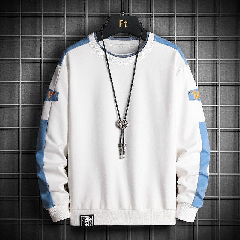 Mi-Fashion Herfst Mannen Casual Hoodies Crewneck Shirt Lange Mouw Sweatshirt Hiphop Patchwork Streetwear Heren Herfst Trui O-hals Tops M oranje