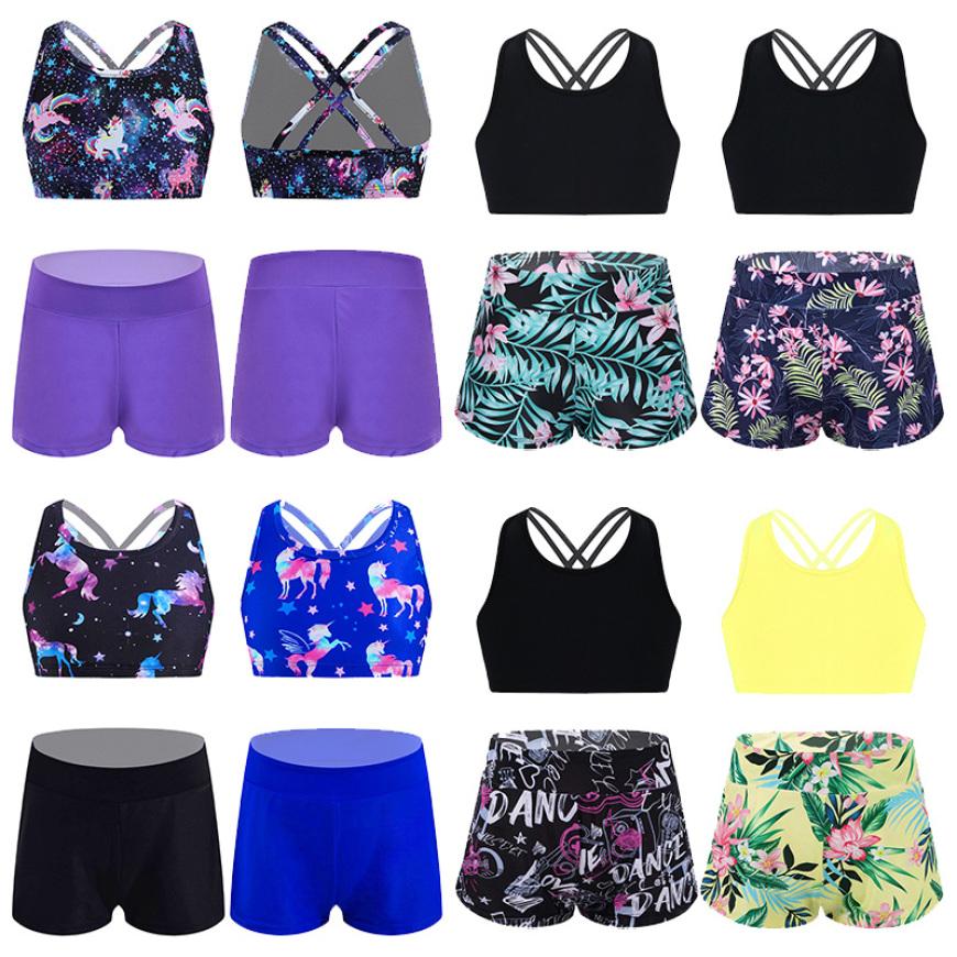 IEFiEL 2 stuks kinderen meisjes tankini badpakken bloemen bedrukt sportpak gekruiste bandjes tank crop top en shorts set badmode strand badpakken 11-12 Years zwart/groen