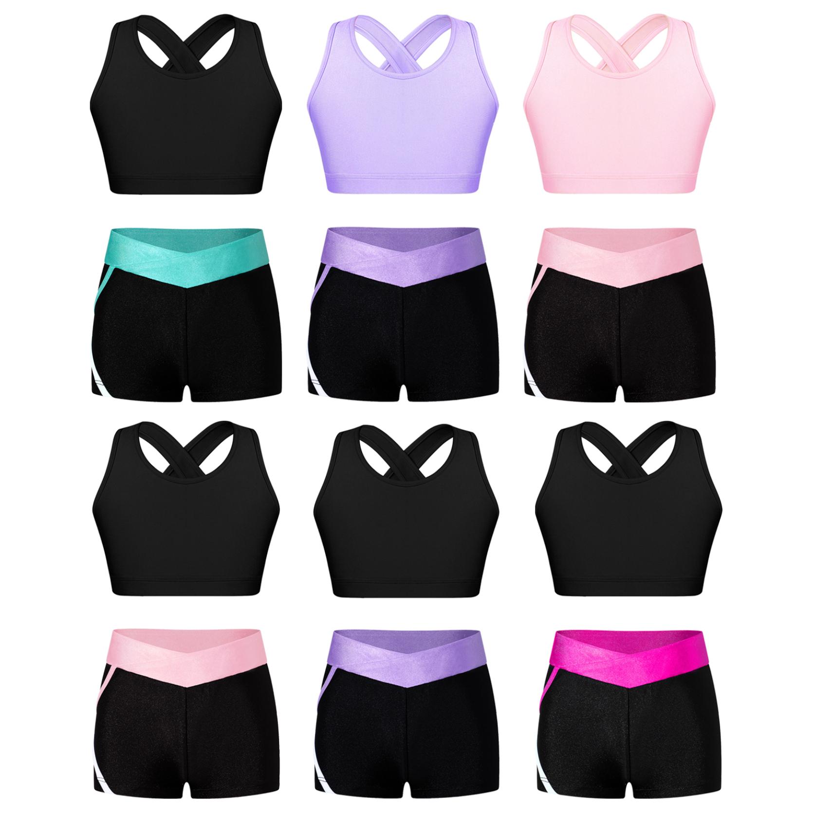 IEFiEL 2 Meisjesbikinitankiniset Tanktop Shorts Tweedelig sportpak Sportkleding Kinderballetshirt Sportset Danskleding 11-12 Years zwart/roze