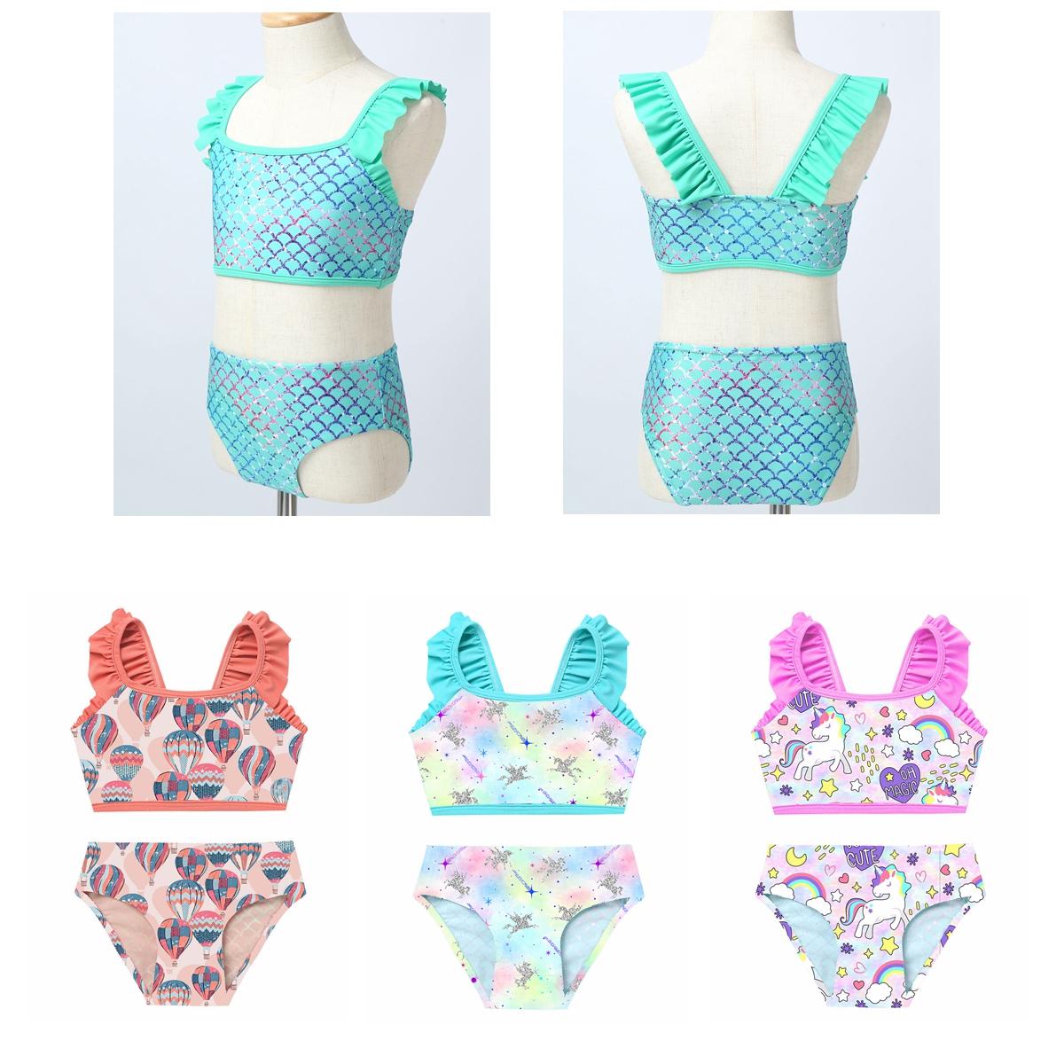 Tiaobug 2PCS Kids Meisjes Tankini Gedrukt Bikini Badpak Badmode Badpak Tops met bodems 7-8 Years paars