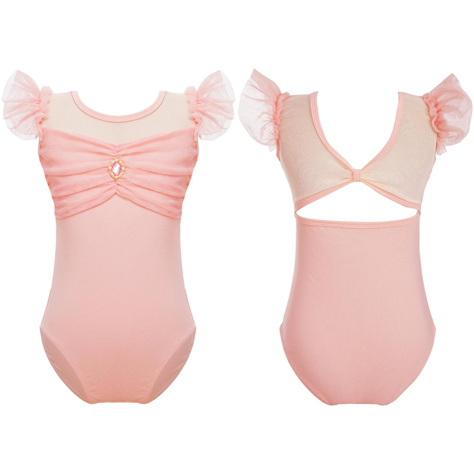Inhzoy Turnpakje met ruches en korte mouwen voor peutermeisjes voor dansgymnastiek ballet turnpakje jumpsuit 14-15 Years hemelsblauwe kleur