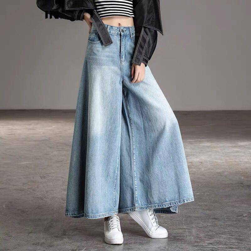 SHIZI Koreaanse Mode Vrouwen Plus Size Wijde Pijpen Jeans Hoge Taille Gewassen Katoen Blauwe Baggy Denim Broek Casual Losse Vintage Dames Jeans 34 marineblauwe kleur
