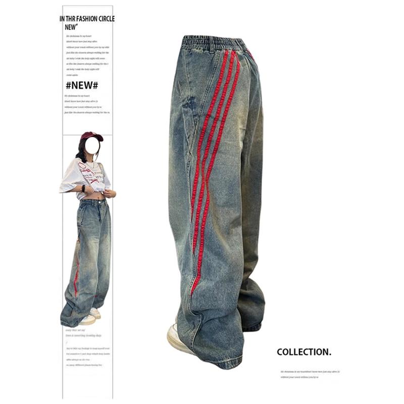 Exotic Y2K Blue Jeans voor dames Hoge kwaliteit hoge taille American Street wijde pijpen broek Hip Hop Vintage rechte 2024 zomerbroek S blauw