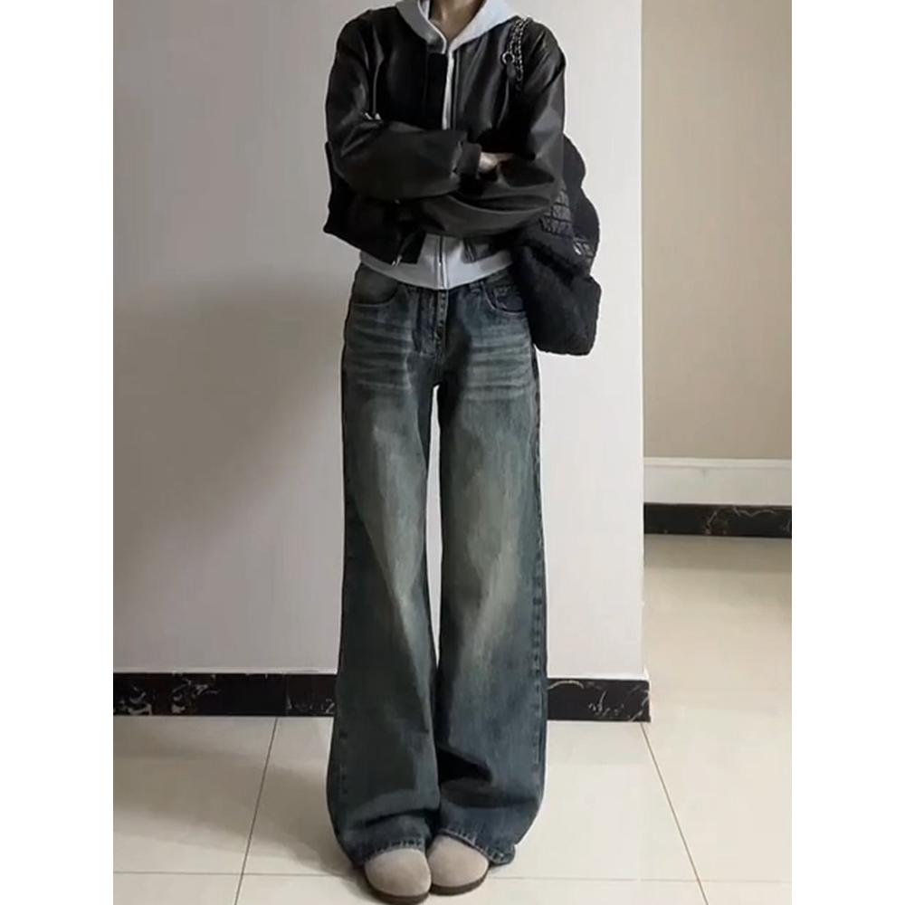 Aura Herfst Vintage Chic Slim Button Vrouwelijke Hoge Taille Jeans Amerikaanse Basic Eenvoudige Casual Mode Baggy Jeans Vrouwen XL blauw
