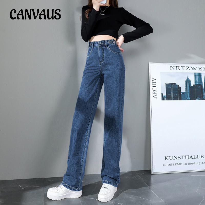 CANVAUS Lente en herfst jeans dames hoge taille jeans met rechte pijpen losse wijde pijpen denim jeans 2XL lichtblauwe kleur