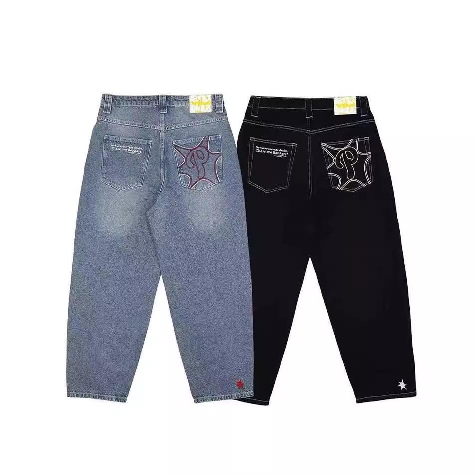 Aura Harajuku Zakken Koreaanse Streetwear Retro Broeken Vintage Lage Taille Cargo Broek Y2K Vrouwen Jeans XL blauw