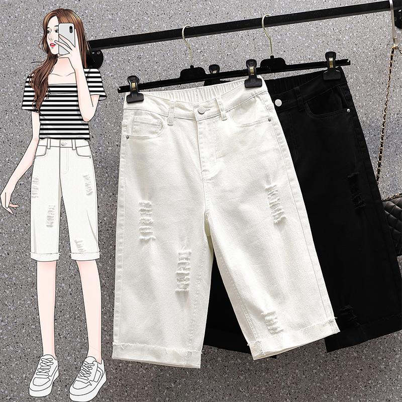 HOTDOG Dames zomer dunne eenvoudige Five Points jeans effen kleur hoge taille ontwerp dagelijkse casual broek M zwart