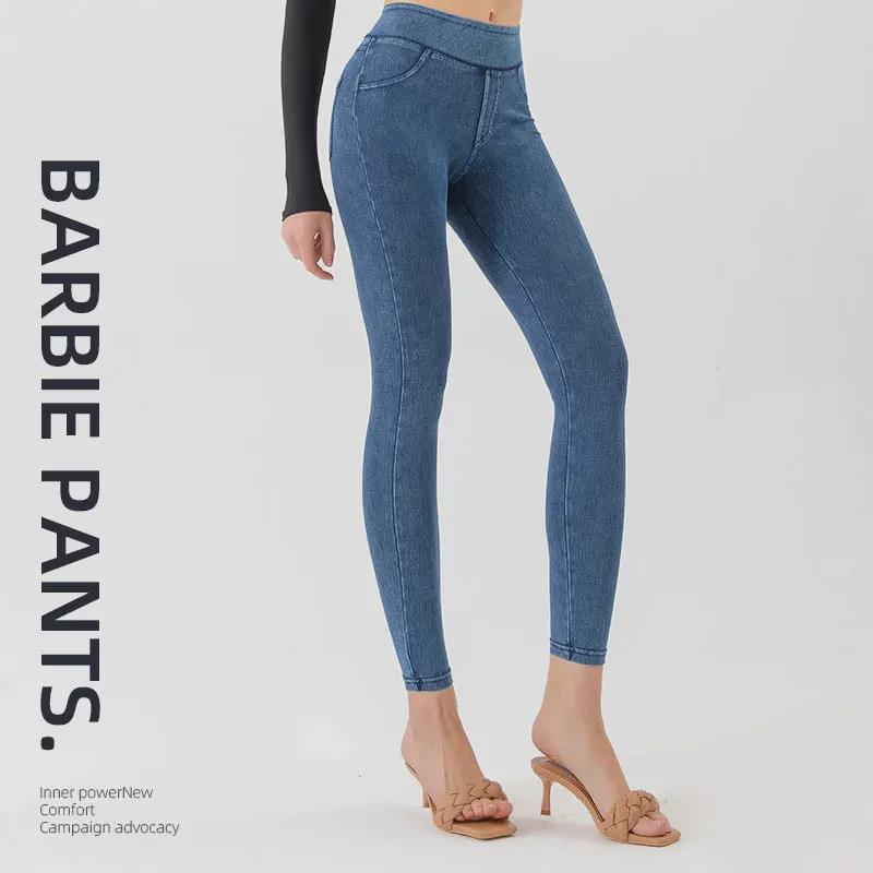 VantaGoods Plus Size Hoge Taille Yoga Denim Broek met Zakken - Slim Fit Casual Sportkleding voor Dames M lichtblauwe kleur