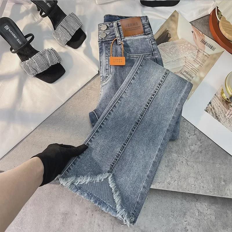 VantaGoods Dames High Waist Slimming Flared Jeans - Lente/Herfst 2023 Stijl met Ruwe Rand, Perfect voor Kleine Figuren XL blauw