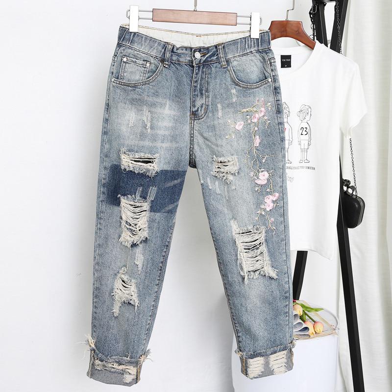 Molly Show Womens Jeans Denim Loose Slim Fit Vintage Blauwe Harembroek Plus Size Jeans Geborduurd XXXL blauw