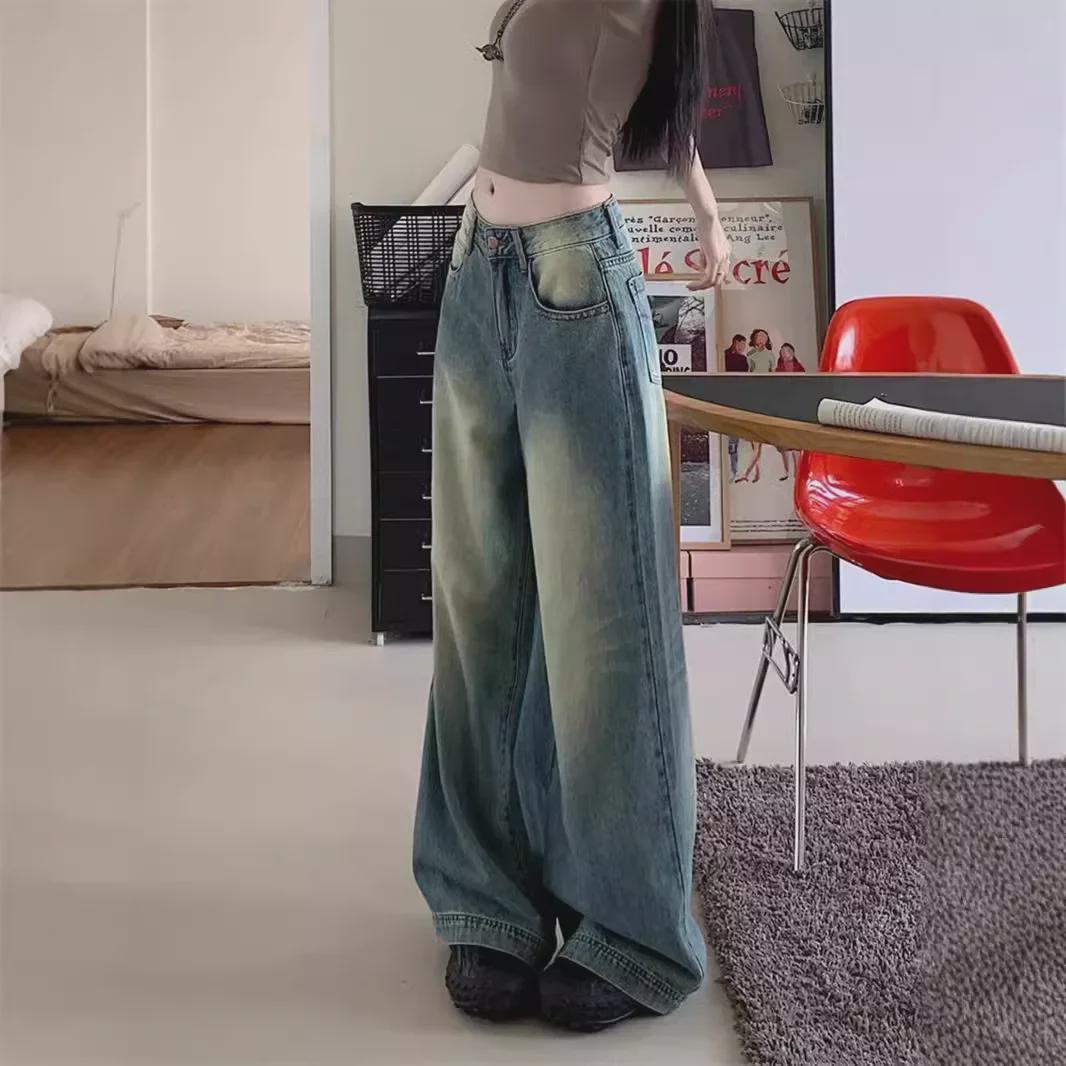 VantaGoods 2024 Retro Blue Washed Wide-Leg Jeans voor dames - Losse, casual rechte broeken voor lente en zomer M blauw
