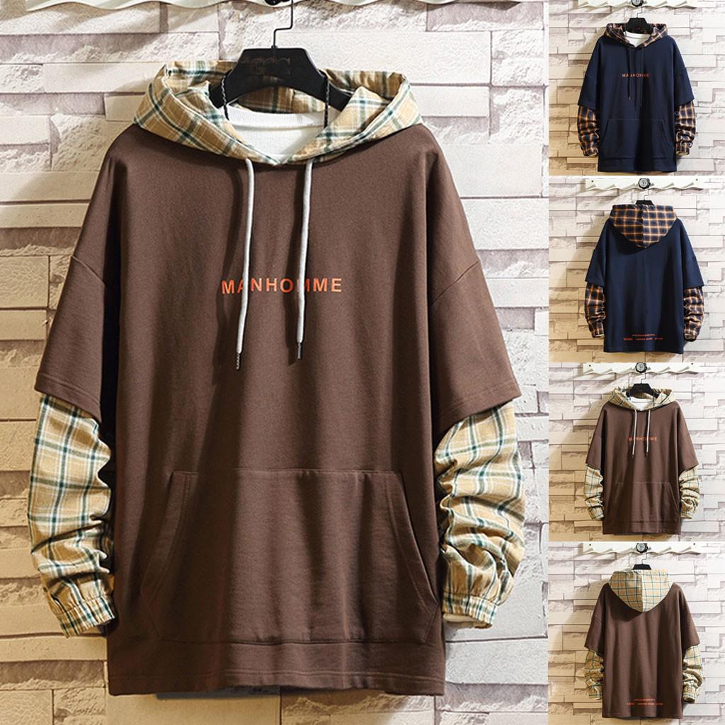 Ximalaya Ramidos Heren Splicing Button Pullover Sweatshirt met lange mouwen en capuchon Tops Blouse XXXXXL donkerblauwe kleur