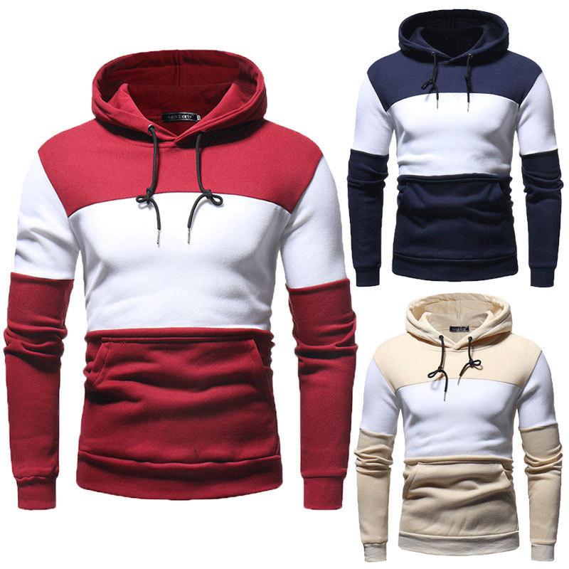 ForYourBeauty Heren trui met capuchon en patchwork kleur ribkleding heren hoodies met lange mouwen zwart blauw herfst winter plus size sweatshirt 3XL kaki