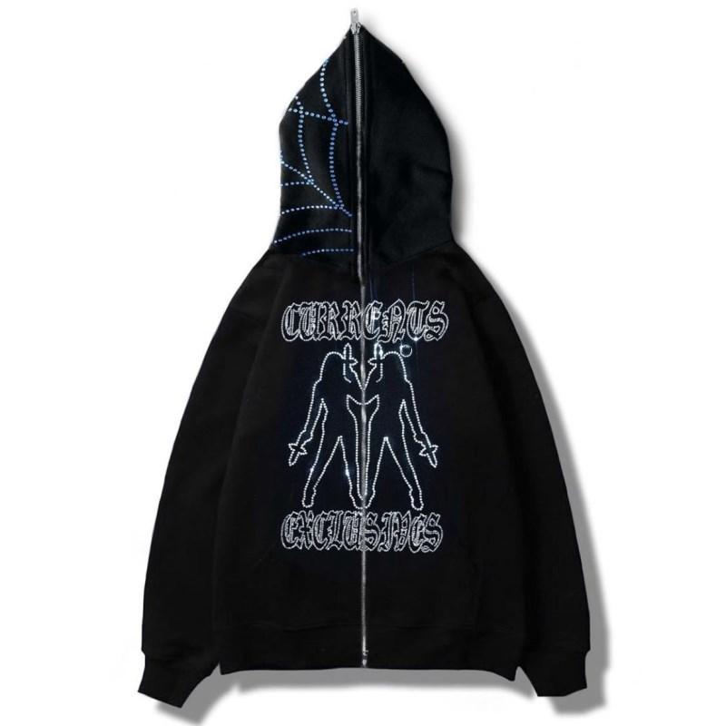 ZSIIBO Amazing Y2K Europese en Amerikaanse Hot Diamond Zipper Hoodie Nieuwe Hip Hop Heren- en Damesbovenkleding XL zwart