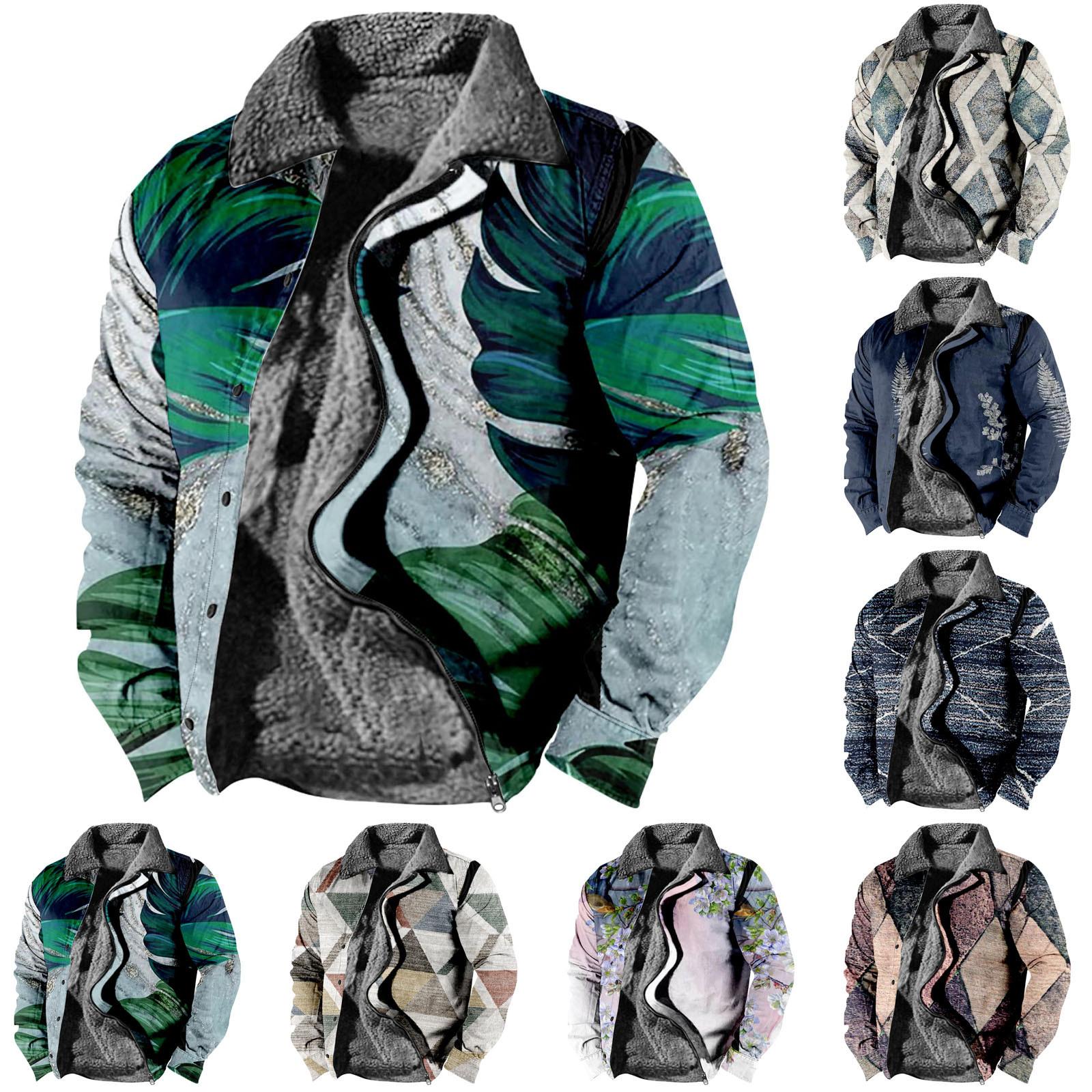 Niubiplus Winter Halloween-casual print voor heren, dikke jas met lange mouwen en knopen XXXXXL geel