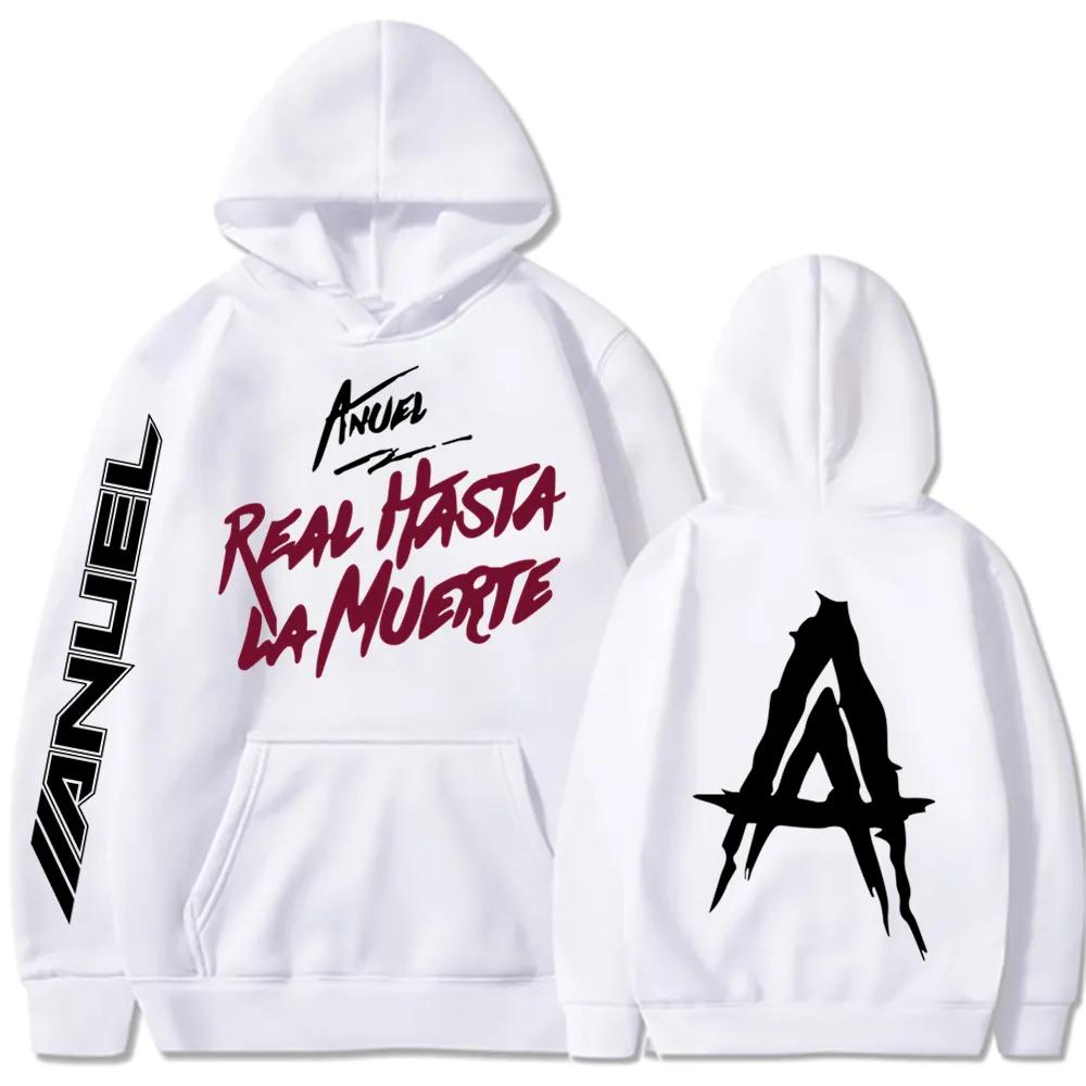 WE BELIEVE Herfst Fleece Heren Hoodies Anuel AA Real Hasta La Muerte Print Sweatshirts Streetwear Rapper Losse Pullover Casual Capuchon Tops M wit