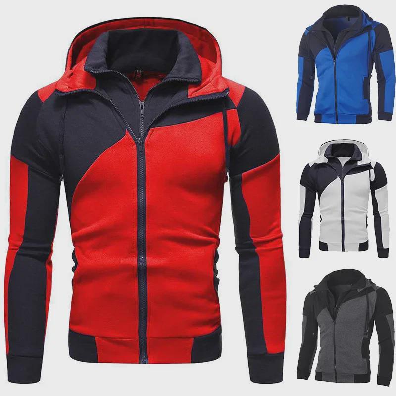 Top Men Wardrobe Fleece sweatshirt met dubbele rits en capuchon voor heren M grijs