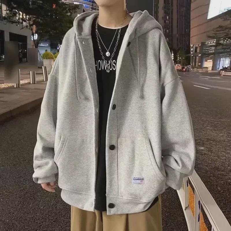 VantaGoods Heren herfst/winter hoodie vest: Plus fluwelen, losse pasvorm, effen kleur, Koreaanse stijl, trendy casual trui voor mannelijke studenten. M grijze kleur