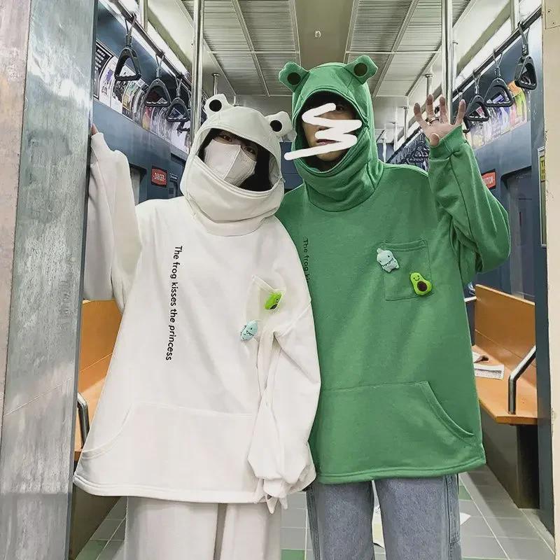 VantaGoods Trendy Cartoon Frog Pullover Sweatshirt voor Heren - Lente/Herfst Straatstijl 3XL groen