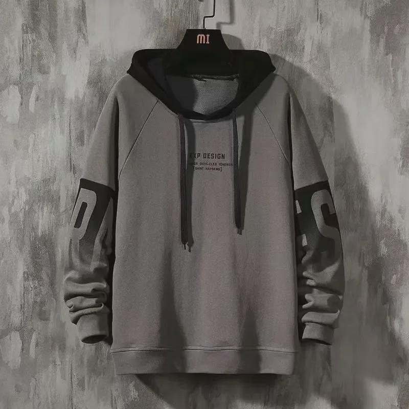 VantaGoods Trendy sweatshirt met capuchon voor heren: 2022 Lente/Herfst Losse Bedrukte Trui met Lange Mouwen M grijze kleur