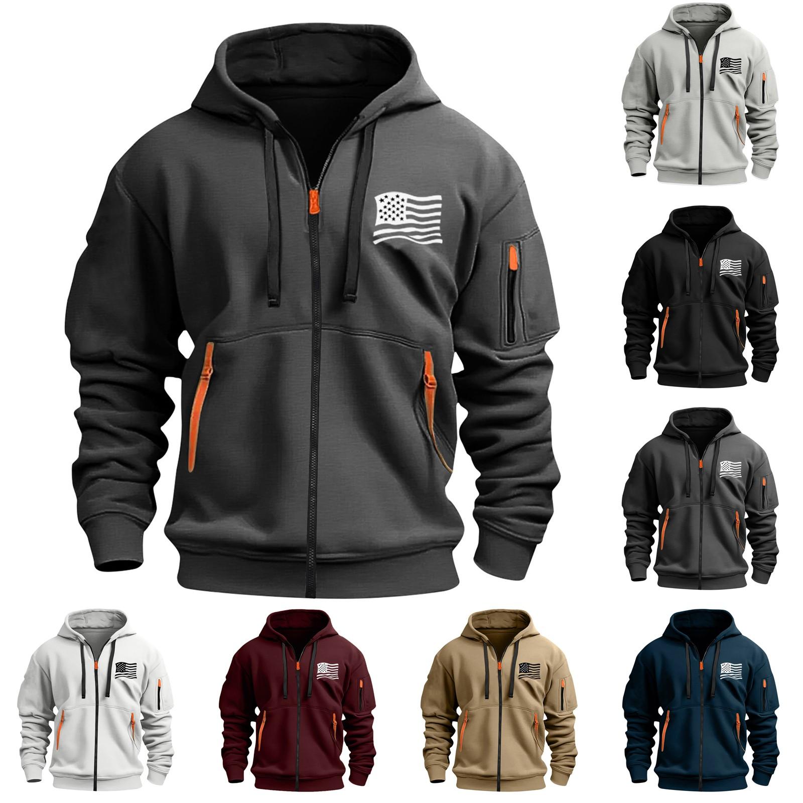 Timoduizhang Heren Sport Casual Hoodie Hoodie Cardigan Rits Multi-pocket Hoodie Jas XL kaki