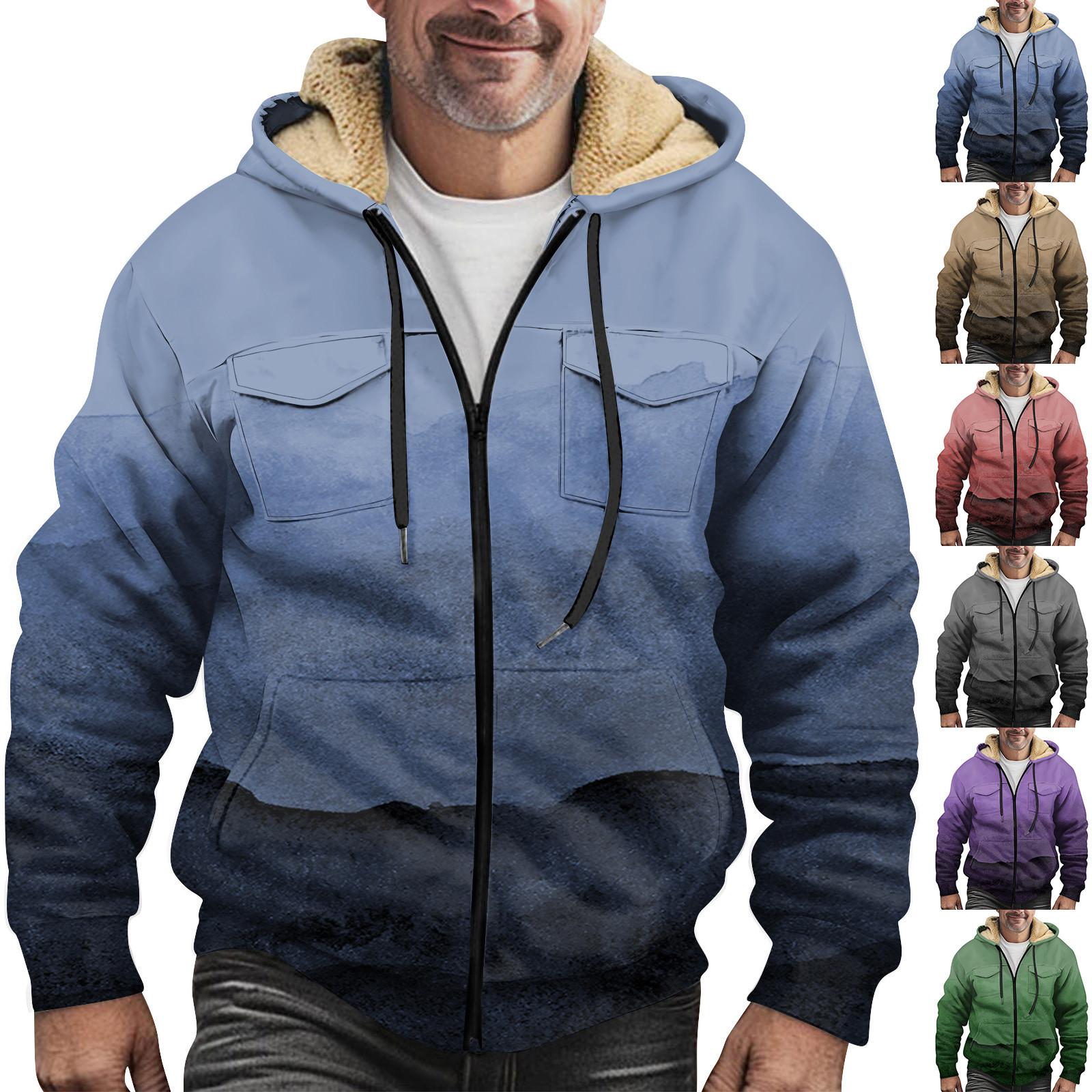 Timoduizhang Heren Winter Rits Capuchon Fleece Sweatshirt Met Opgestikte Zak Casual Jack XXXXL kaki