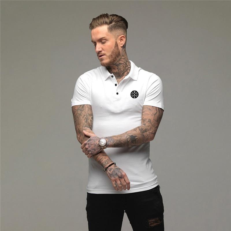 Muscleguys Zomer Heren Polo T-shirts Katoen Fitness Tops Gedrukt Koreaanse Casual met korte mouwen XXL wit