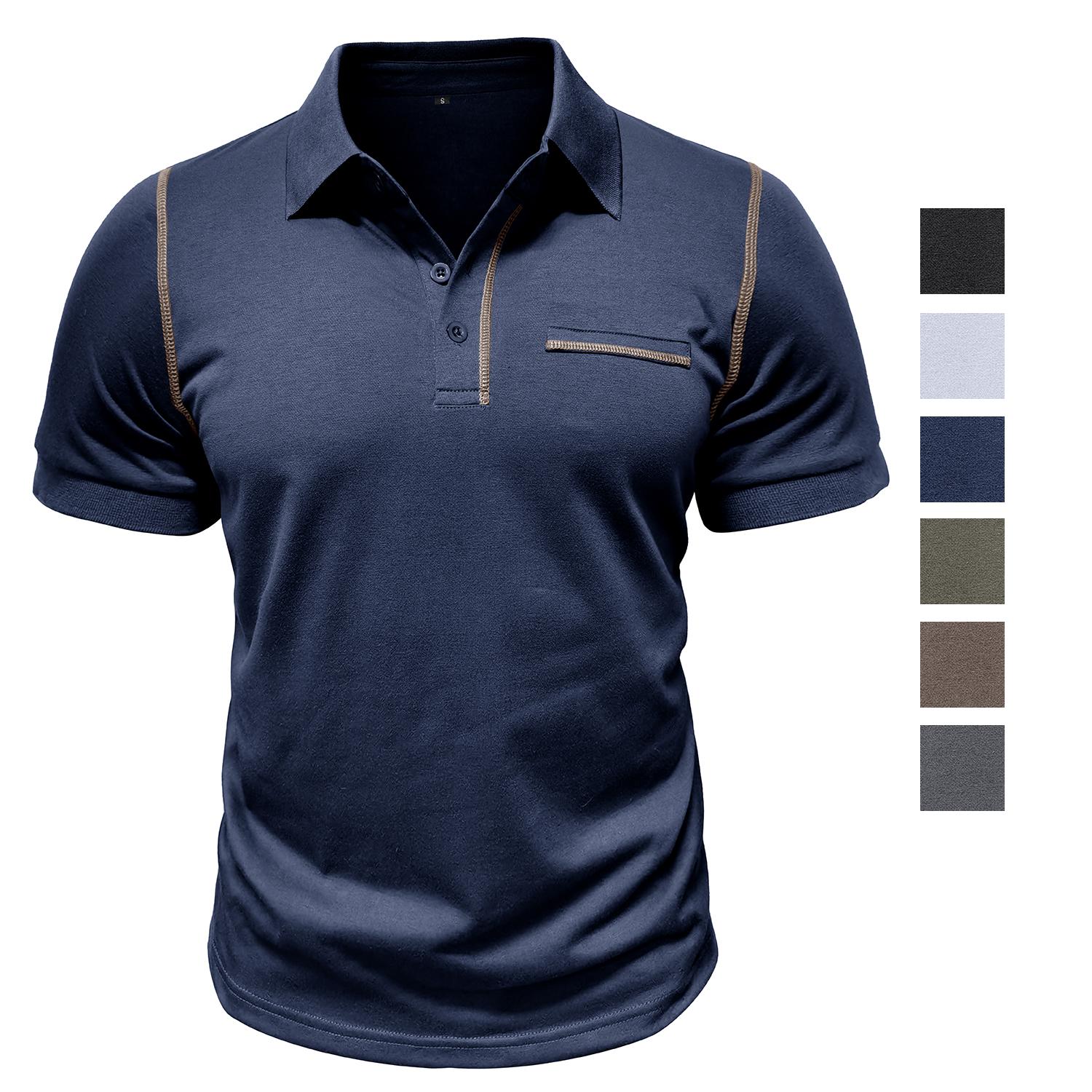 Bright Deer Poloshirts voor heren, korte mouwen, borstzak, knopen, katoenen tennisshirt, zomer herenkleding, tops, dagelijks casual T-shirt XXL kaki