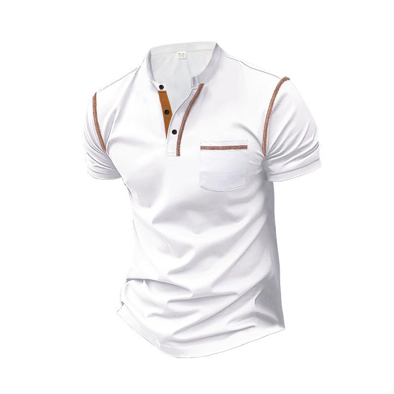 Plus Size FUGUIS Zomer heren poloshirt met opstaande kraag en korte mouwen Heren wit zwart patchwork polopak casual zaktop XXXL abrikoos