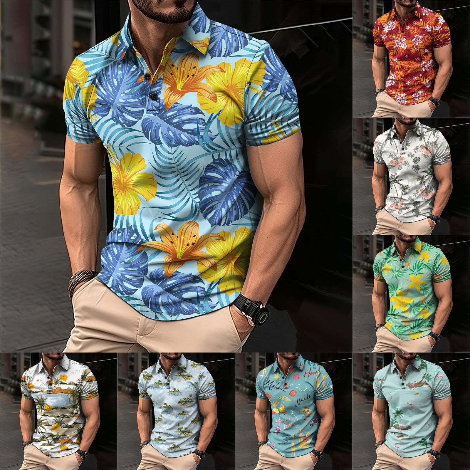 Linglong Golfshirt voor heren Casual Sport V-hals Geribbelde kraag Korte mouw Mode Casual Effen Kleur Effen Lente en zomer Normale pasvorm XL geel