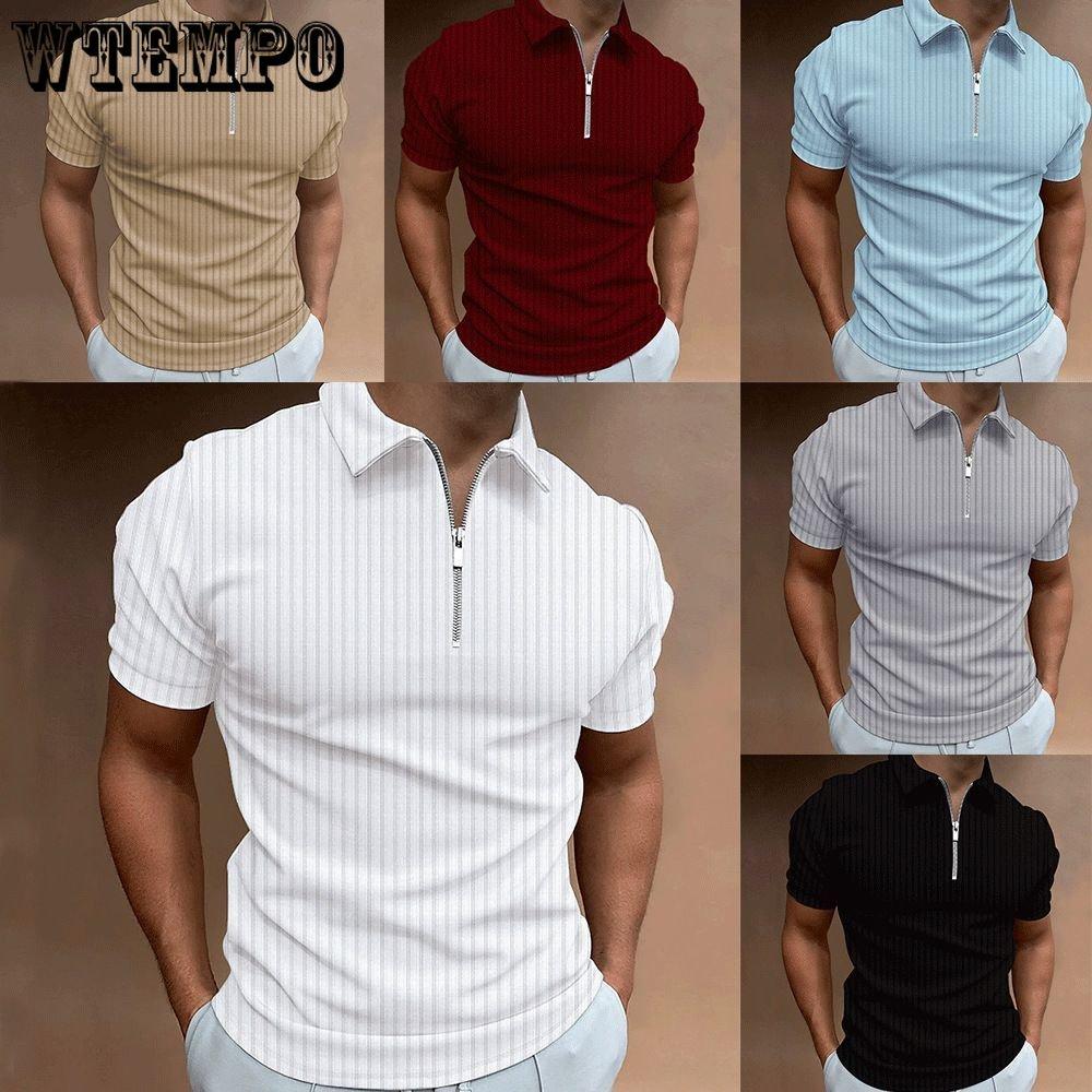 WTEMPO Merk Zomer Heren Polo Shirt Rits Streep Korte Mouw Top Fitness Sport Casual Heren Comfortabele Zachte Polo Shirts XXXL donkerrode kleur
