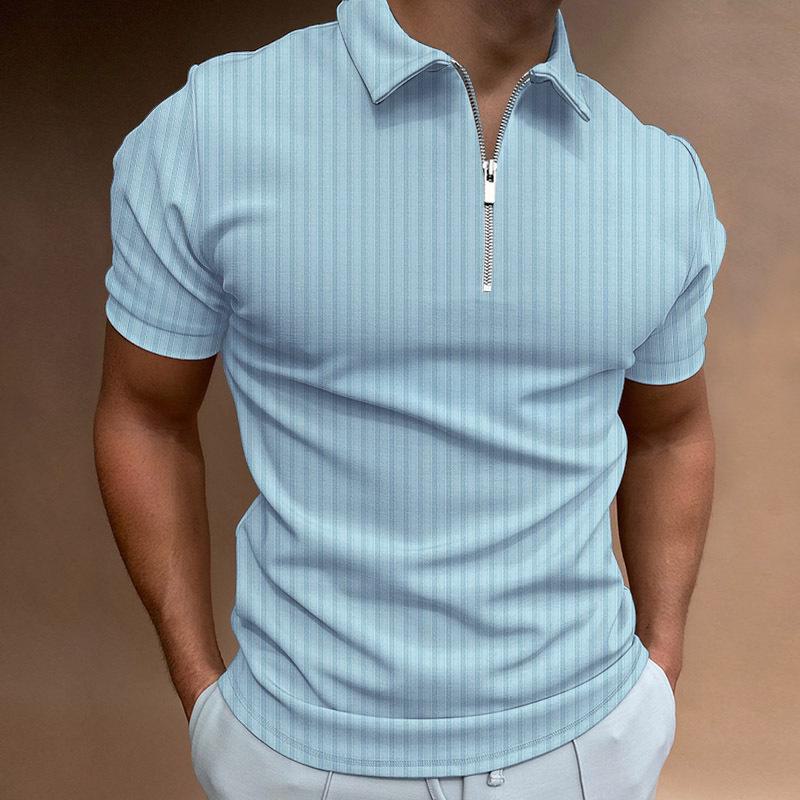 Top Men Wardrobe 2023 Europees & Amerikaans Lente/Zomer Heren Gestreept Rits Revers Poloshirt, Korte Mouwen L wit