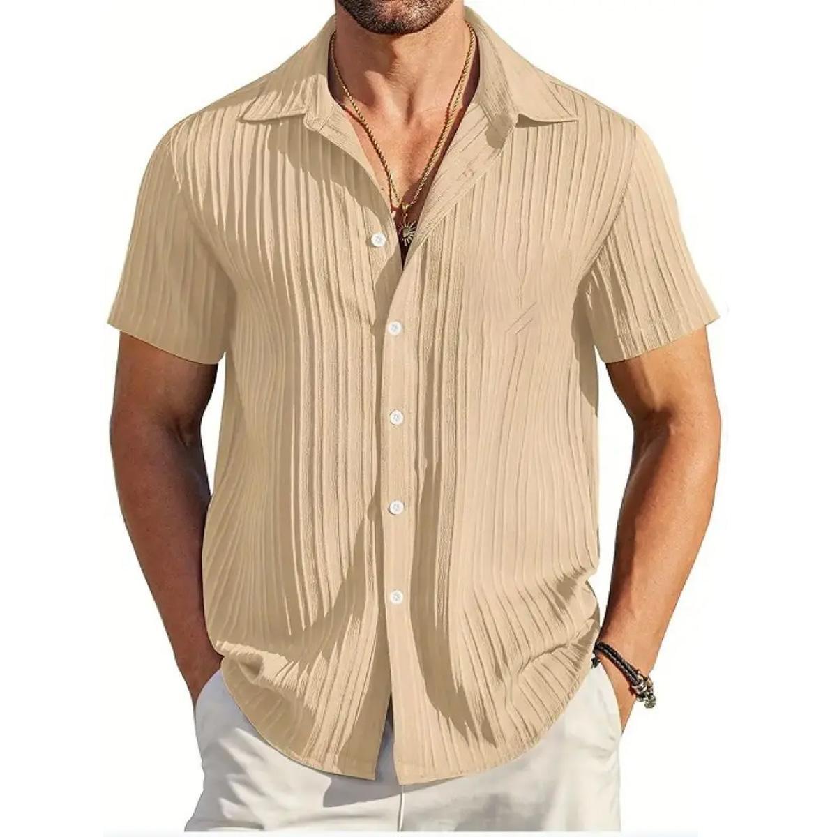 FEGKZLI Fashion Zomer Pop Fashion Gestreepte Revers Casual Comfortabel Ademend Kort Mouw Herenoverhemd L lichtblauwe kleur