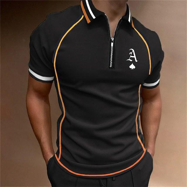 Fashion human Nieuwe poloshirts voor heren in lente en zomer, korte mouwen, kleurblokkering, T-shirts met rits en tops XXXL