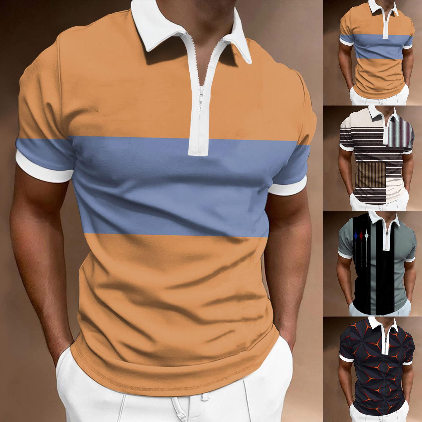 Wahaha123 Herenoverhemd Golfshirt Retro kleurcontrast Buiten Straat Korte mouwen Button-Down Print Kleding Kleding Modeontwerper Casual Ademend XL koffie